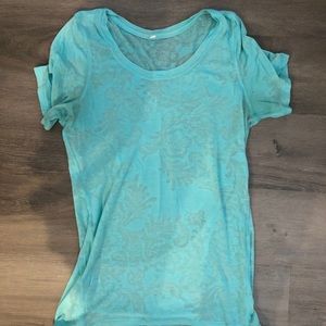 Lululemon Aqua floral pattern sheer tshirt